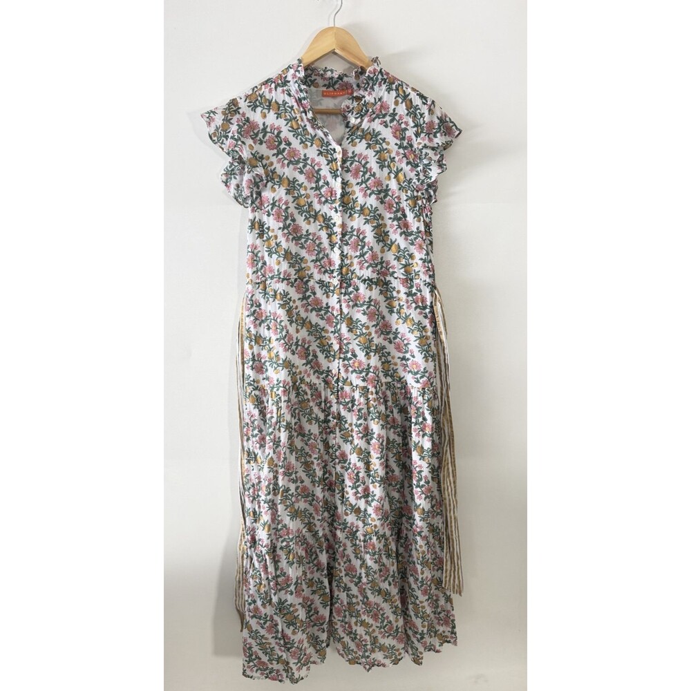 Oliphant Ruffle Collar Button Front Dress Womens Medium Lupina Coral Maxi Dress